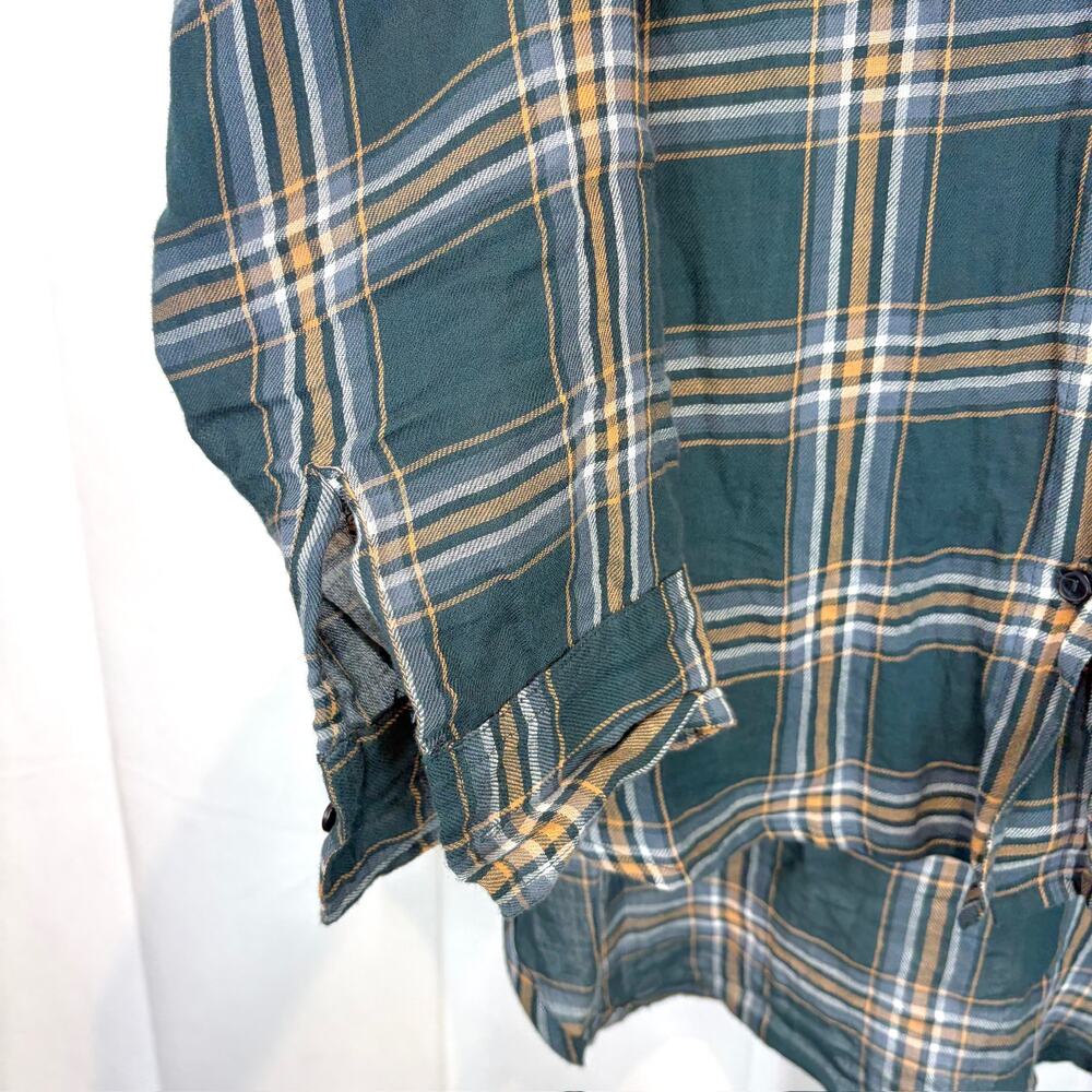 SUNDRY Evereve Heart Plaid Tunic Shirt Button Up Long Sleeve Hi Low Green 1 S - Picture 6 of 9